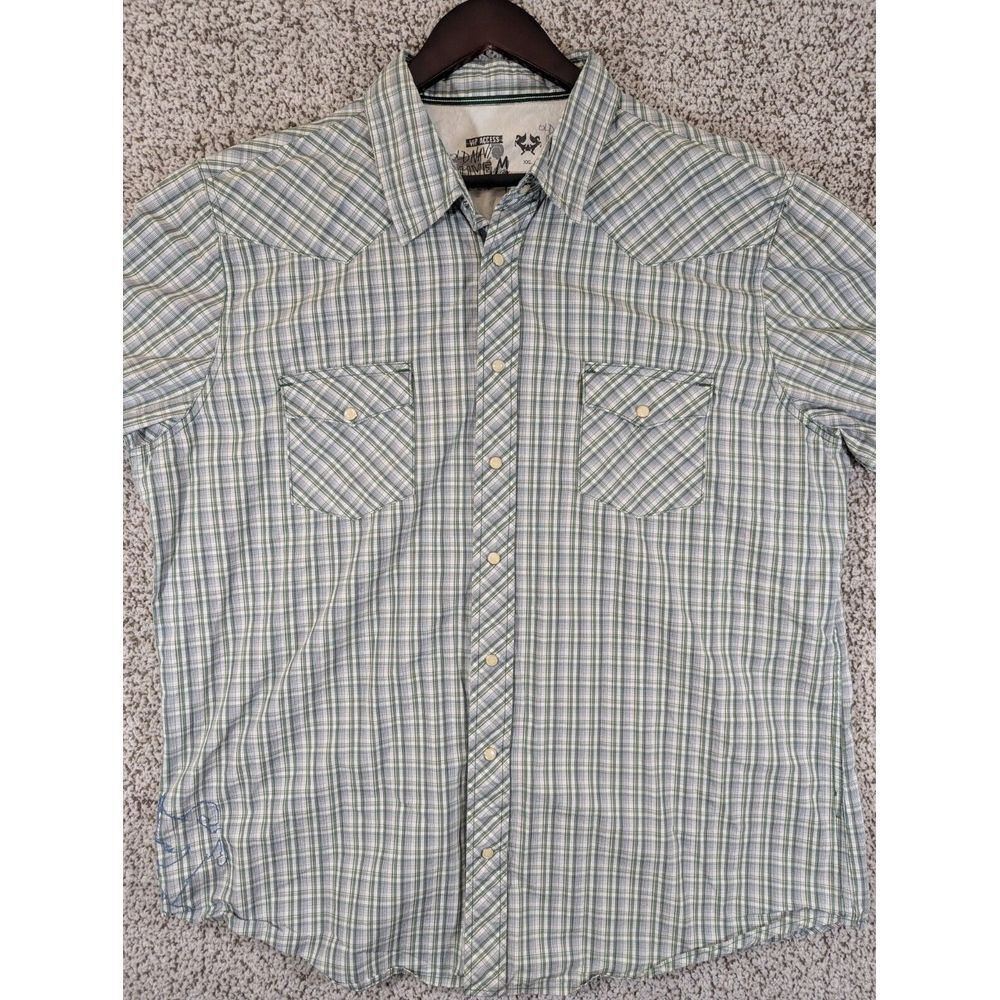 Old Navy Live Pearl Snap Shirt Western Plaid Long Sleeve Men Sz XXL Embroidered